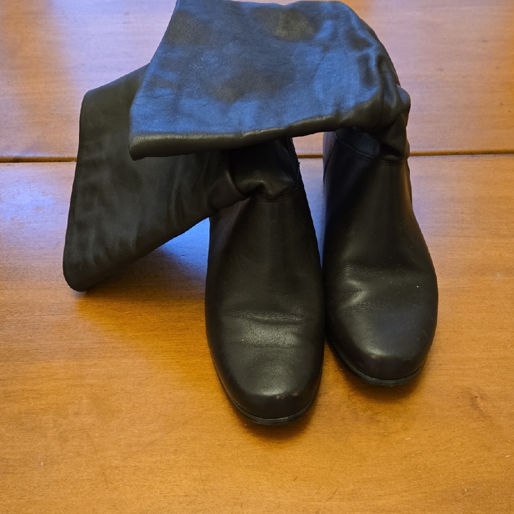 Women's Black Heeled Boots - Classic Over-the-Calf Style